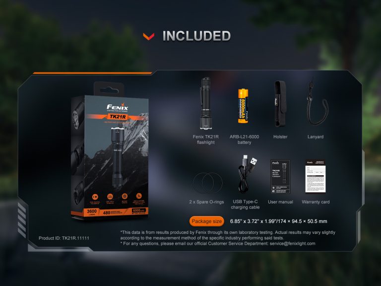 The Fenix TK21R tactical duty flashlight delivers up to 3600